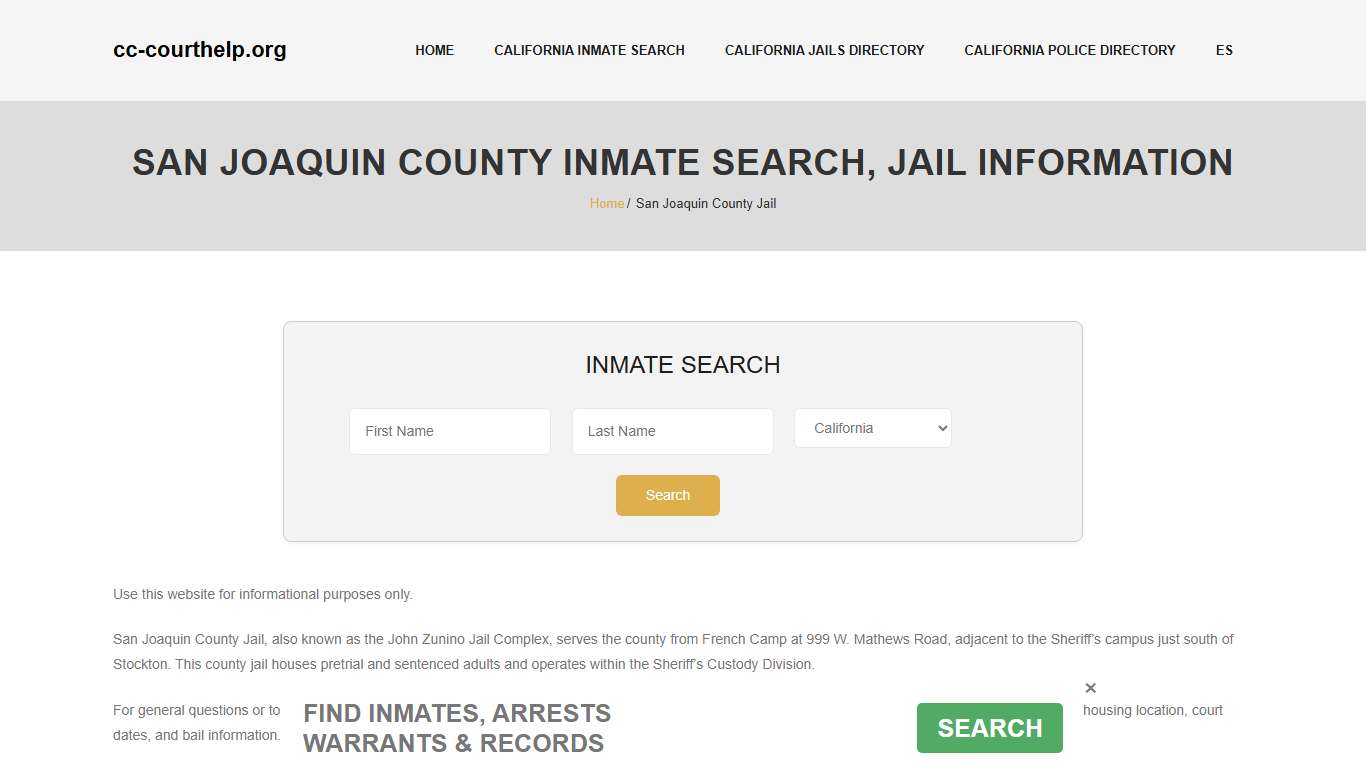 San Joaquin County Inmate Lookup, Jail Roster