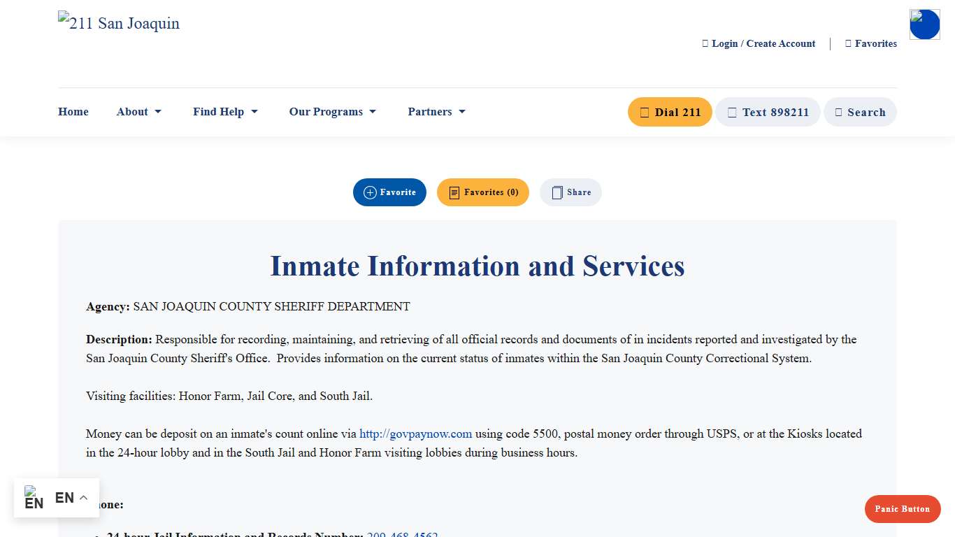 Inmate Information and Services - 211 San Joaquin | Get Connected. Get Help.