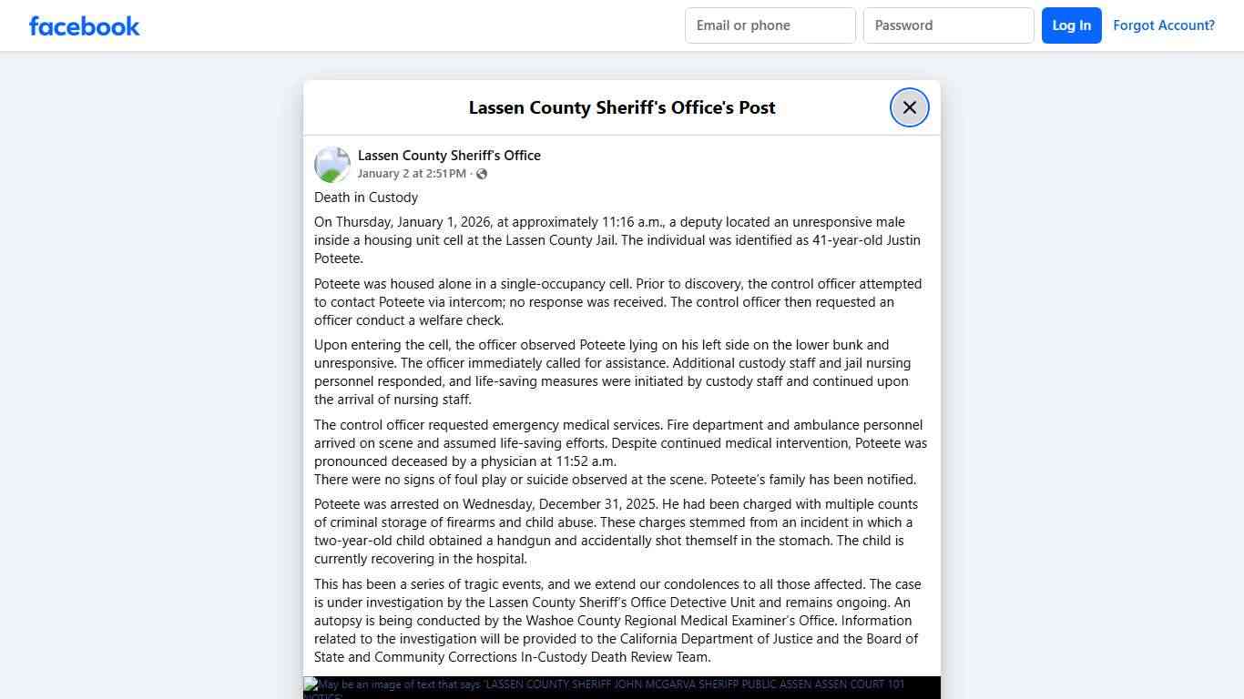 Death in Custody On... - Lassen County Sheriff's Office | Facebook