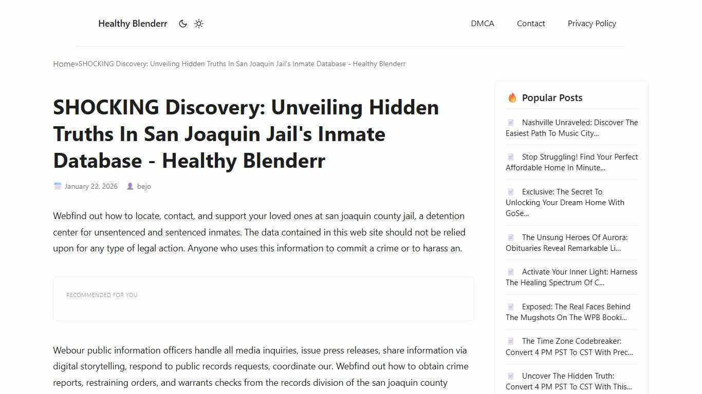 SHOCKING Discovery: Unveiling Hidden Truths In San Joaquin Jail's Inmate Database - Healthy Blenderr